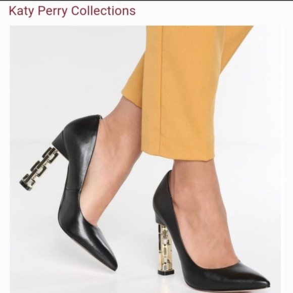 KATY PERRY "The Suzanne"  Black Gold High Heels Pumps Statement Shoes Size 6 NEW - Picture 3 of 8